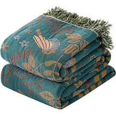 HOORDRY Double Sided Bohemian Cotton Sofa Throw Large 2 or 3 Seater Jacquard Bedspread Woven 230 x 250 cm Decorative Knitted Bed Throw with Tassels Green/White