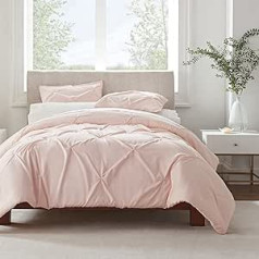 Serta Simply Clean Ultra Soft Hypoallergenic Stain Resistant Pleated Duvet Cover Set, Double, Queen, Red