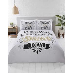 Rapport Home Rapport Today is The Day Polycotton Double Duvet Cover Set, Black/White/Gold
