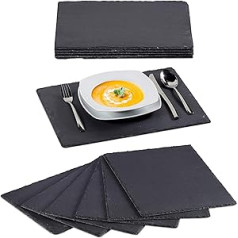Relaxdays Slate Plates, Set of 6, Large Slate Serving Plates, for Serving and Labelling, 30 x 40 cm, Anthracite