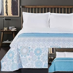 DecoKing Tagesdecke 240 x 260 cm türkis weiß grau Bettüberwurf mit abstraktem Muster zweiseitig pflegeleicht Alhambra hellblau himmelblau White Turquise Light Blue Grey