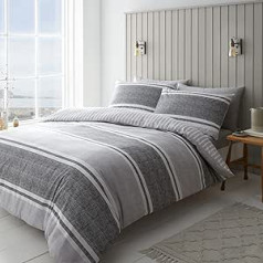 Catherine Lansfield Bedding Textured Stripe Single Duvet Cover Set with Pillow Case Charcoal