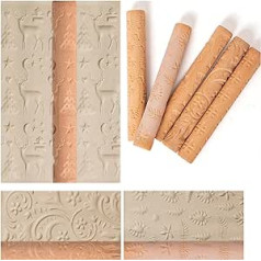 Kafei 5 Pieces Ceramic Tools Texture Clay Modelling Pattern Rolling Set Wood Handle Ceramic Tools Kit with 5 Different Patterns
