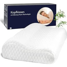 DOSCI Memory Foam Pillow with Bamboo Cover Ergonomic Back and Side Sleeper Pillow Orthopaedic Pillow Suitable for Allergy Sufferers Breathable Sleeping Pillow 35 x 60 cm