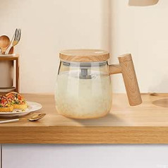 Self-Stirring Cup: 400 ml Electric Coffee Mug Automatic High Borosilicate Glass Mixing Cup with Lid Handle Knob Mixing Cup for Coffee Tea Juice Milk Cocoa (Maple Colour)