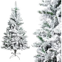 Gotoll Christmas Tree with Snow Effect, PVC Leaf Flocking, Artificial Christmas Tree, Large Snow Scene, Artificial Fir Tree, White, 120 cm, 150 cm and 180 cm