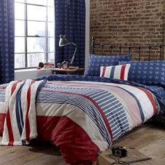 Catherine Lansfield Stars & Stripes Bettbezug und Kissenbezug Bettwäsche, 220 x 220 cm, blau