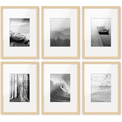 PHOTOLINI Poster Picture Frames, 21 x 30 cm/ DIN A4, with Photo Mount, 13 x 18 cm, Modern, Natural, made of MDF with Acrylic Glass, Poster Frame, Removable Frame, Set of 6