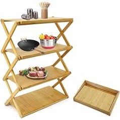 Camping Shelf, Foldable, 4 Levels, Portable Camping Folding Cabinet, Camping Kitchen Made of Bamboo Plate, Outdoor Cabinet, Folding Cupboard, Telescopic Storage Shelf for Outdoor Kitchen, Camping,