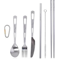 iBasingo Ti1073T Titanium Cutlery Set Chopsticks Spoon Fork Knife Straw for Camping Travel Picnic Hiking Backpacking Home Use 6 Pieces