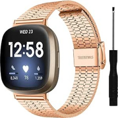 RuiRdot Versa 3 Metal Strap, Replacement Strap for Women Men Slim Stainless Steel Adjustable Accessories Watch Strap with Removal Tool Compatible for Versa 3/Sense Smart Watch (Dark Gold)