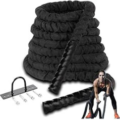 Gym Heavy Duty Battle Rope with Protective Cover, for Indoor or Outdoor Workouts Fitness, 1.5 Inch Diameter 30/40/50 Feet Length Available, Anchor Included (Size : 15m)