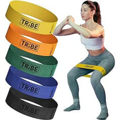 Tribe Weight Lifting Resistance Bands 5 Pack Exercise Band for Home Fitness Crossfit Stretching Strength Training Physical Therapy 12 x 2 Inch