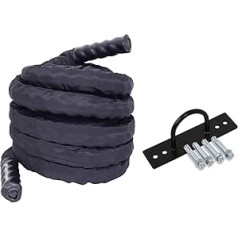 Battle Rope Hua Full Body Muscle Training Battle Rope 50 mm x 9 m, Fitness Rope, Strength Training Battle Rope, with Fixed Anchor Kit, Black