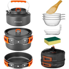 Odoland Camping Cookware Set, 10-Piece Outdoor Crockery Set with Camping Pot, Camping Frying Pan and Teapots for Camping, Outdoor, Cooking, Hiking, Travel