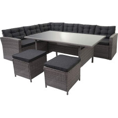 Mendler HWC-A29 Poly Rattan Garden Furniture Set Lounge Dining Table Set Sofa + 2 x Stools - Grey, Cushion Grey