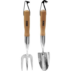 VORX Garden Hand Fork Hand Trowel Stainless Steel Extra Long with Wooden Handle Approx. 43.2 cm Long Perfect for Digging, Planting & Transplanting Garden Tools for Home & Professionals