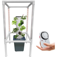 Hydrokultur-Anbausystem, 25 Pods, Hydrokultur-Turm mit Wachstumslicht, vertikaler Kräuter-Gartenpflanzer, Pflanzenkeimungsset, Aeroponik-Anzuchtset mit Hydratationspumpe, Adapter, Netztöpfen, Tim