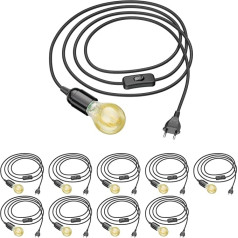 ledscom.de Leha Textile Cable with Plug, Switch E27 Socket, Black, 3 m + LED Gold Max. 778 lm, 3 Levels Dimming, Extra Warm White, Pack of 10