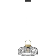 EGLO Roundham Pendant Light, 1-Bulb Pendant Light Over Dining Table, Industrial Dining Room Lamp, Made of Brass and Metal in Black, Pendant Light with E27 Socket, Diameter 45 cm