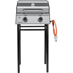 Grillfürst Camping Gas Barbecue G201E 50 mbar - 2-Burner Stainless Steel Balcony Gas Grill with Viewing Pane, Small Outdoor Table Gas Grill, Double-Walled Gas Grill with Pressure Regulator, Includes