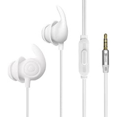 Hmusic Sleep Earplugs, Wired Ultra Lightweight Soft Silicone Earplugs, 3.5mm Earplugs with Microphone for Side Sleeping, Yoga, Travel, Meditation (White)