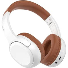 LORELEI B-C5 Wireless Headphones Bluetooth On-Ear Headset Bulit in Microphone, 30H Playtime, BT 5.3 Lightweight Foldable Headphones for Tablet/iPad/Travel/Children (White/Brown)