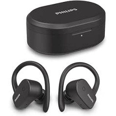 Philips Audio TAA5205BK/00 In-Ear Bluetooth Sports Headphones Wireless (Mono Mode, Microphone, 6 mm Neodymium Driver, IPX7 Waterproof, Quick Charge, Removable Ear Hook), Black, One Size