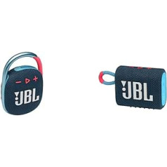 JBL Clip 4 Bluetooth Speaker in Blue/Pink - Waterproof Portable Music Box with Carabiner & GO 3 Small Bluetooth Box in Blue and Pink - Waterproof Portable Speaker for Travel