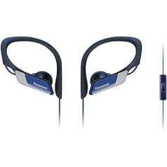 Panasonic HS35ME A Sport Earphones Headset, Mobile Phone, Interchangeable Custom made (S/M/L), IPX2 Clip – Blue