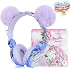 Headphones for Children, Bluetooth Children's Headphones Lightweight Fluffy Ear Over-Ear Headphones with Adjustable Headband, Wireless Headphones Girls with Microphone for Tablet/Laptop/Computer (Blue