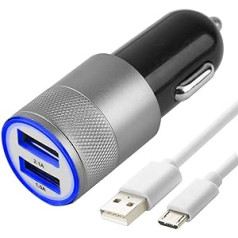 MMOBIEL Car Charger with 2 USB Adapters Compatible with Samsung Galaxy S7, S7 Edge, S6, A7 / Huawei P8, P7, P Smart 2019 - Micro to USB Data Cable 1 m - Cigarette Lighter Quick Charge - White