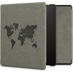 kwmobile Case Compatible with Amazon Kindle Oasis 10th Generation - Faux Leather eReader Protective Case - Travel Outline Grey
