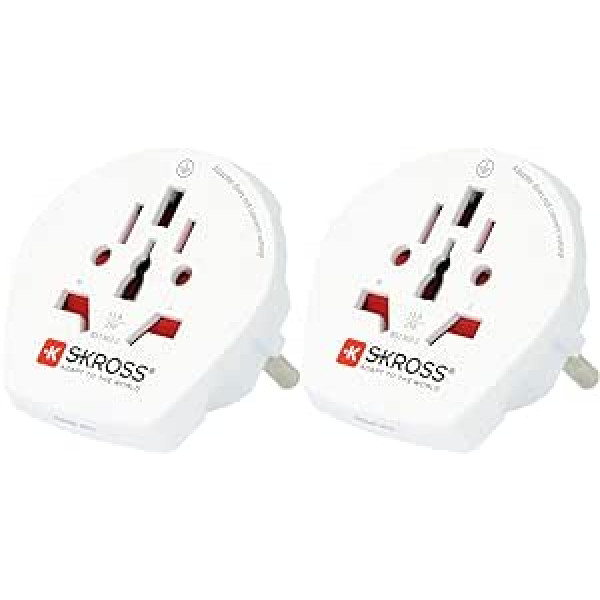 SKROSS | 1.500211-E | World to Europe | World Travel Adapter for Europe - Electric Shock Protection - Voltage and Power: 100V - 1600W / 250V - 4000W (Pack of 2)