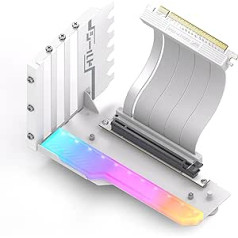 EZDIY-FAB Vertical GPU Holder with High-Speed PCIE 4.0 Riser Cable, ARGB Module, 115 mm/4.52 inches, Flexible Extension, 90 Degree Plug, Only Compatible with Fully Open PCIe Slots, White, YIHPI344-3