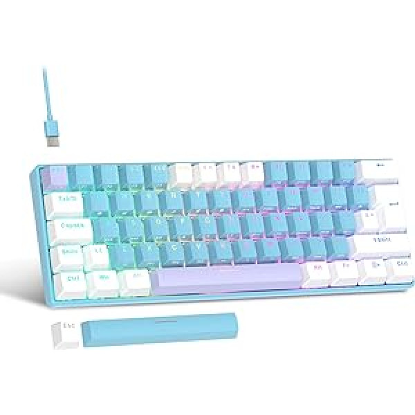 UK Layout 60% Mechanical Keyboard, 62 Keys Wired Mechanical Anti-Ghosting Blue Switch Gaming Keyboard with ABS Keycaps, 14 RGB Backlight for Computer/Laptop, Blue White