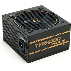 SPYCO Typhoon PS-851 Gaming Power Supply 850W 80 Plus Gold Full Modular Low Noise Power Supply ATX 12V Single Rail DC-DC Circuits Supersilent Fans Capacitors 105°C Warranty 5 Year Warranty