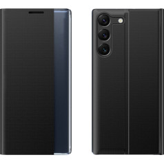 Jauns Sleep View Case vāciņš priekš Samsung S24+ ar magnētisko atloku, melns