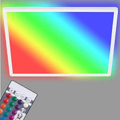 Briloner Leuchten LED Panel, Ceiling Light, Dimmable, RGB, Colour Control, Backlight, Incl. Remote Control, 22 Watts, 2,700 Lumens, 4,000 Kelvin, White, 420 x 420 x 28 mm (D x H)