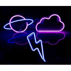 VIOPVERY Neon Signs, LED Neon Light Signs for Wall Decoration, LED Cloud Lightning Planet Neon Lights for Bedroom, Party, Birthday, Christmas, Wedding, Bar, Pack of 3