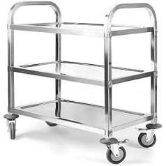 uyoyous 3 Tier Stainless Steel Catering Trolley 750 x 400 x 835mm Multipurpose Kitchen Trolley with Brake for Hotels and Restaurants