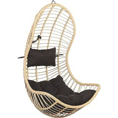 Modern Hanging Basket Chair Beige / Natural Rattan with Cushion in Black Pineto