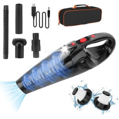 UXWEN Battery Handheld Vacuum Cleaner, 8000Pa Mini Rechargeable Portable Car Vacuum Cleaner, Handheld Vacuum Cleaner Wireless with Washable HEPA Filter, 120 W Strong Motor for Car, Home, Kitchen, Pet