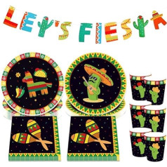 JeVenis Mexican Party Plates and Napkin Sets Let Fiesta Banner Mexican Party Supplies