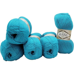 5 x 100 g Alize Glitter Wool SAL for Knitting and Crocheting, 500 g Metallic - Wool (Turquoise 287)