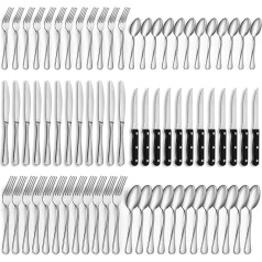 Gifcomda Cutlery Set, 72-Piece Stainless Steel Cutlery Set for 12 People, Highly Polished Cutlery Set with Steak Knife, Knife, Fork Spoon, Dishwasher Safe