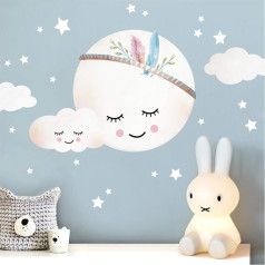 Little Deco DL263 Wall Sticker for Children's Room Girls Moon Clouds Stars I XL - 65 x 48 cm (W x H) I Feathers Wall Sticker Baby Room Self-Adhesive Wall Sticker Baby Children