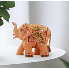 Purpledip Holz Elefant mit Schöne Fine Gold Malerei; Miniatur Idol Geschenk (11258)