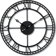 FLEXISTYLE Large Wall Clock Vintage Retro XXL 80 cm Diameter Metal Industrial Black White Golden (Black)