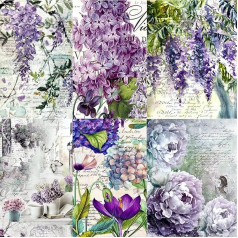 Mulberry Rice Paper 20.5x26.5cm 6 Assorted Printed Mulberry Paper Images 30gsm Visible Fibers for Decoupage Crafts Mixed Media Collage Art Lilac